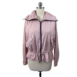 Zara Windbreaker Jacket Womens XS Pink Hooded Polyester Solid Cottage Boho
